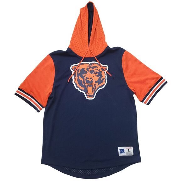 Chicago Bears Mitchell & Ness NFL L‎ Large Hooded Jersey Shirt Navy Orange NWT - Picture 1 of 6